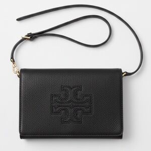 Tory Burch Britten Combo Crossbody Bag - Black Pebbled Leather - Gold Hardware